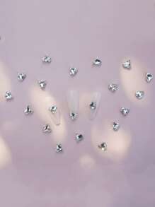 Bộ 20 hạt đá trang trí móng tay hình trái tim bất đối xứng 3D trong suốt, đính đá tự làm, phụ kiện làm móng - Bạc - Xem 1