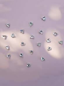 Bộ 20 hạt đá trang trí móng tay hình trái tim bất đối xứng 3D trong suốt, đính đá tự làm, phụ kiện làm móng - Bạc - Xem 2