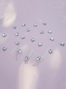 Bộ 20 hạt đá trang trí móng tay hình trái tim bất đối xứng 3D trong suốt, đính đá tự làm, phụ kiện làm móng - Bạc - Xem 3