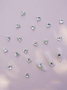 Bộ 20 hạt đá trang trí móng tay hình trái tim bất đối xứng 3D trong suốt, đính đá tự làm, phụ kiện làm móng - Bạc - Xem 4