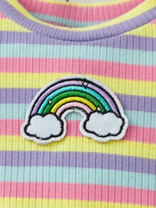Baby Striped Rainbow Patched Lettuce Trim Tee - Multicolor - View 4