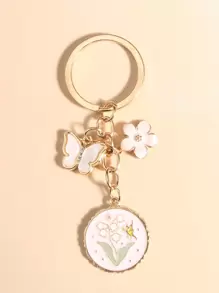 优雅的金属钥匙扣和风铃草形吊坠和花卉和心形和水晶装饰，适合女孩的包包配饰情人节情人节礼物纪念品汽车配件包魅力学校可爱哥特 Y2k 圣诞节 - 彩色 - 查看 1