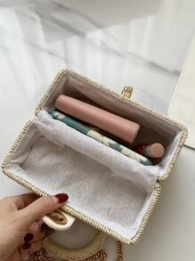 Mini Chain Flap Straw Bag, Perfectly Matching With Vacation Outfits Women - Beige - View 5