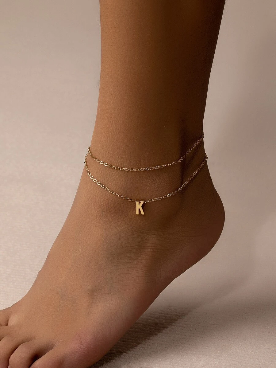 字母墜飾分層腳鏈 - 金黃色 - 查看 1