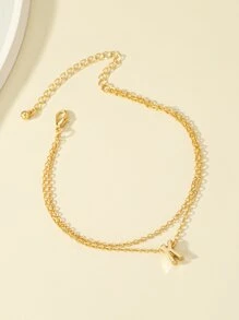字母墜飾分層腳鏈 - 金黃色 - 查看 2