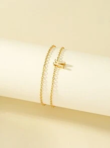 字母墜飾分層腳鏈 - 金黃色 - 查看 4