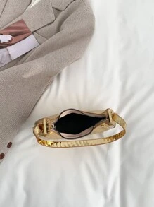 金屬質感鱷魚壓紋流浪包 - 金色 - 查看 6