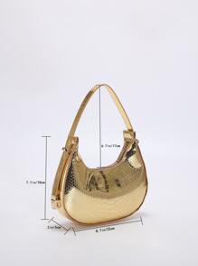 金屬質感鱷魚壓紋流浪包 - 金色 - 查看 7