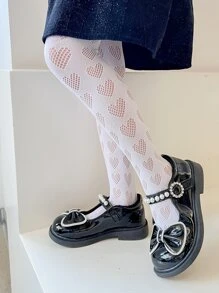 Niñitas Medias con patrón de corazón - Blanco - Ver 1