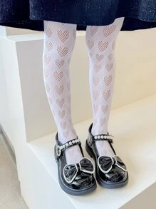 Niñitas Medias con patrón de corazón - Blanco - Ver 3