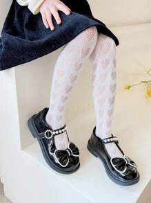 Niñitas Medias con patrón de corazón - Blanco - Ver 7