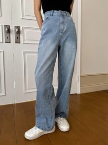 FRIFUL Jeans De Mezclilla De Pierna Recta Lavados - Azul lavado medio - Ver 7