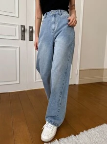 FRIFUL Jeans De Mezclilla De Pierna Recta Lavados - Azul lavado medio - Ver 8