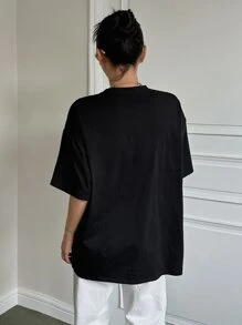 DAZY Star & Slogan Graphic Drop Shoulder Tee NOTHING IS IMPOSSIBLE Y2k Oversized T-Shirt - Black - View 8