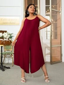 DEARCASE Jumpsuits Plus Size Bất đối xứng màu trơn Giải trí - Màu Đỏ Sâu - Xem 1