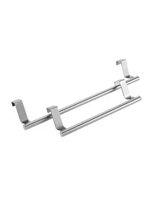 1pc Kitchen Stainless Steel Towel Rack Storage Rack Non-Porous Cabinet Door Back Rag Rack Storage - Silver - View 7
