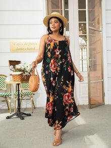 DEARCASE Jumpsuits Plus Size Bất đối xứng Hoa Boho - Nhiều màu - Xem 3