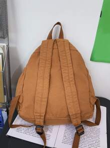 Zip Front Drawstring Backpack - Brown - View 2