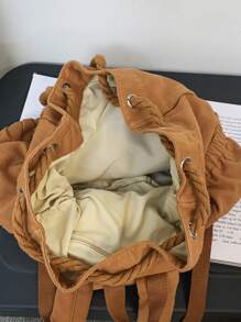 Zip Front Drawstring Backpack - Brown - View 6