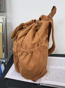 Zip Front Drawstring Backpack - Brown - View 7