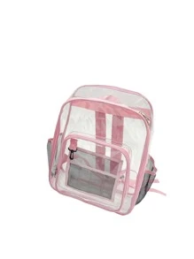 Transparent Backpack, Large Capacity Bookbag, Waterproof School Daypack, Clear Bag - Pink - View 2
