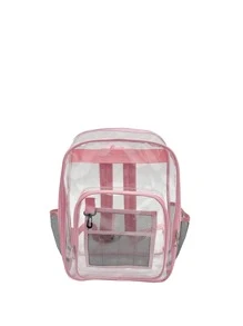Transparent Backpack, Large Capacity Bookbag, Waterproof School Daypack, Clear Bag - Pink - View 3