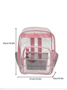 Transparent Backpack, Large Capacity Bookbag, Waterproof School Daypack, Clear Bag - Pink - View 4