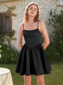 SHEIN MOD Solid Cami Dress Without Shirt - Black - View 5