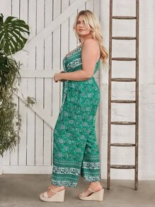 SHEIN VCAY Plus Floral Print Belted Cami Jumpsuit - Multicolor - View 6