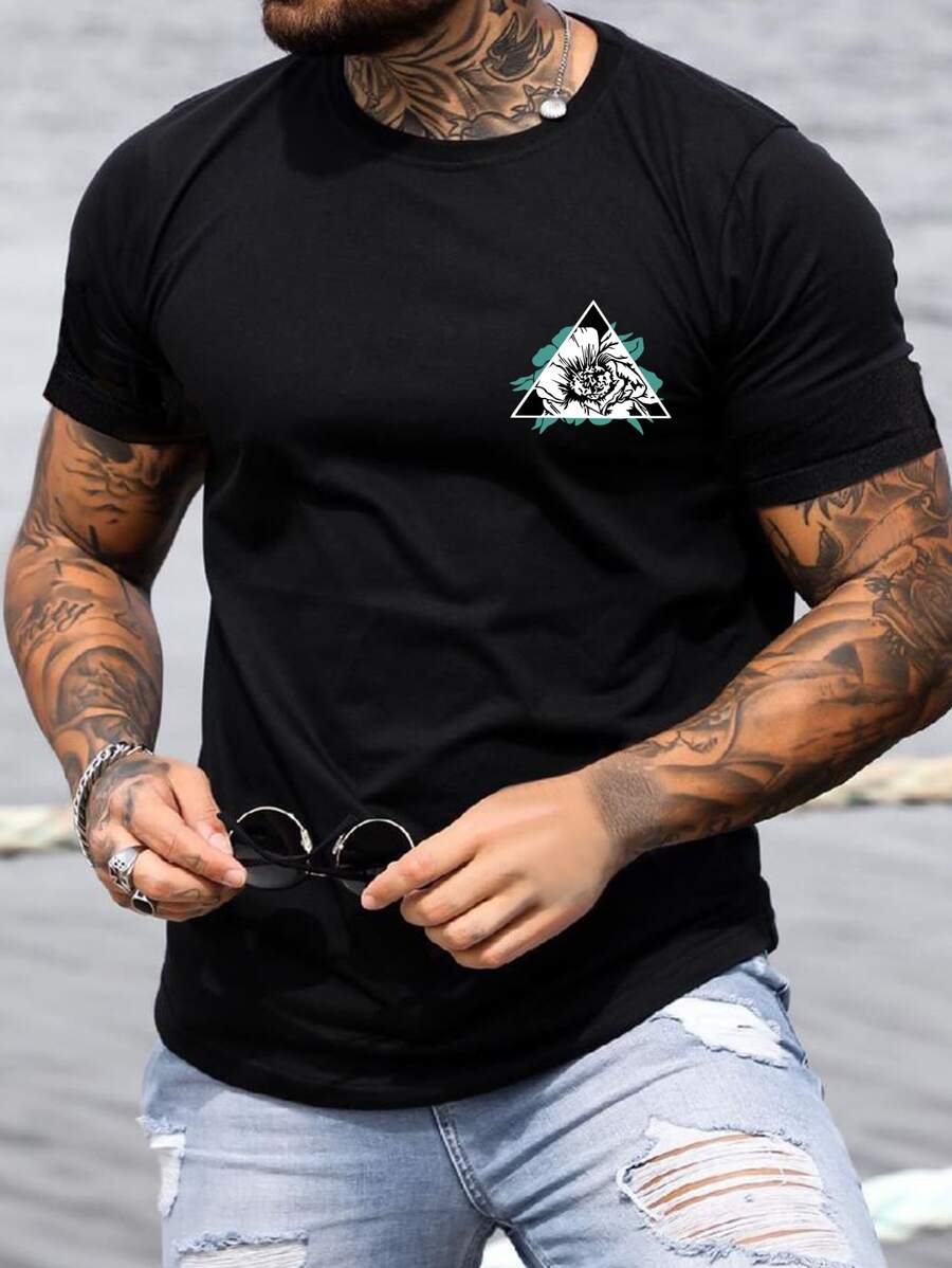 Manfinity Men Floral Print Tee - Black - View 1