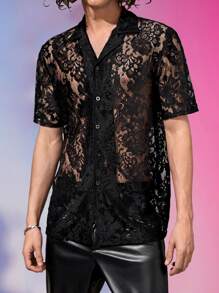 Manfinity RebelGame 男士花卉蕾絲襯衫