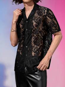 Manfinity RebelGame 男士花卉蕾絲襯衫
