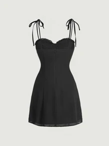 SHEIN MOD Tie Shoulder Ruched Bust Cami Dress - Black - View 2