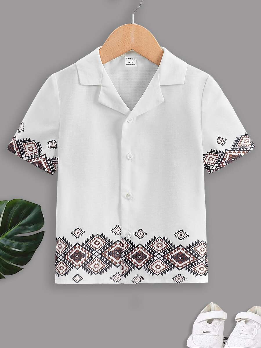SHEIN Toddler Boys Geo Print Shirt - White - View 1