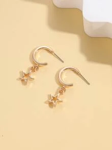 Pendientes largos con estrella - Amarillo Oro - Ver 5