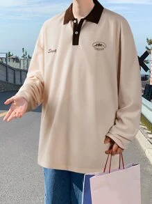 Manfinity Hypemode Men Letter Graphic Polo Shirt - Apricot - View 1