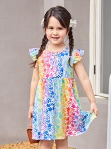 SHEIN Toddler Girls Allover Floral Print Ruffle Sleeve Dress - Multicolor - View 1