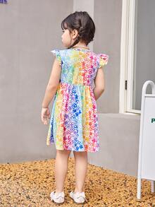 SHEIN Toddler Girls Allover Floral Print Ruffle Sleeve Dress - Multicolor - View 2