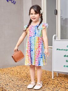 SHEIN Toddler Girls Allover Floral Print Ruffle Sleeve Dress - Multicolor - View 3