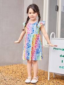 SHEIN Toddler Girls Allover Floral Print Ruffle Sleeve Dress - Multicolor - View 4