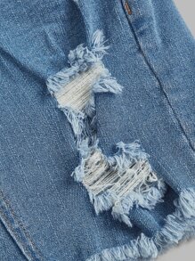 SHEIN Girlism 青少年女孩破洞毛邊牛仔半身裙