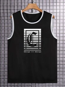 Manfinity Hombres Top tank con estampado de letra unido en contraste - Negro - Ver 1
