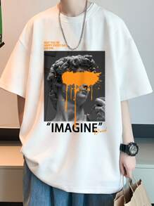 Manfinity Roghcode Men Letter & Figure Graphic Oversized Tee - White - View 1
