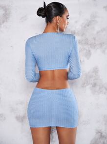 SHEIN BAE Solid 2 In 1 Crop Top & Bodycon Skirt - Baby Blue - View 2