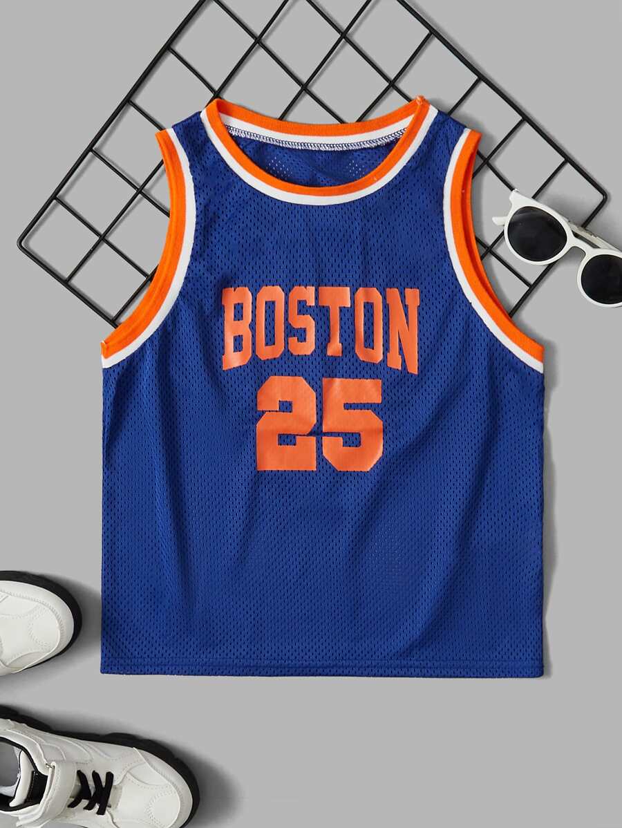 SHEIN 男孩字母圖案拼接邊籃球球衣