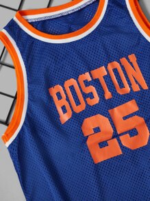 SHEIN 男孩字母圖案拼接邊籃球球衣