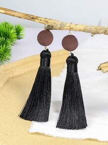 Tassel Drop Earrings - Black - View 1