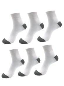 Calcetines deportivos informales para hombre, media pantorrilla con cambio de Color, Primavera/verano/otoño/invierno, 6 pares/paquete - Blanco - Ver 2