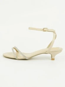 Rhinestone Decor Kitten Heels Ankle Strap Sandals - Apricot - View 3