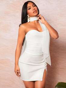 SHEIN SXY Mesh Tube Top With Scarf - White - View 4